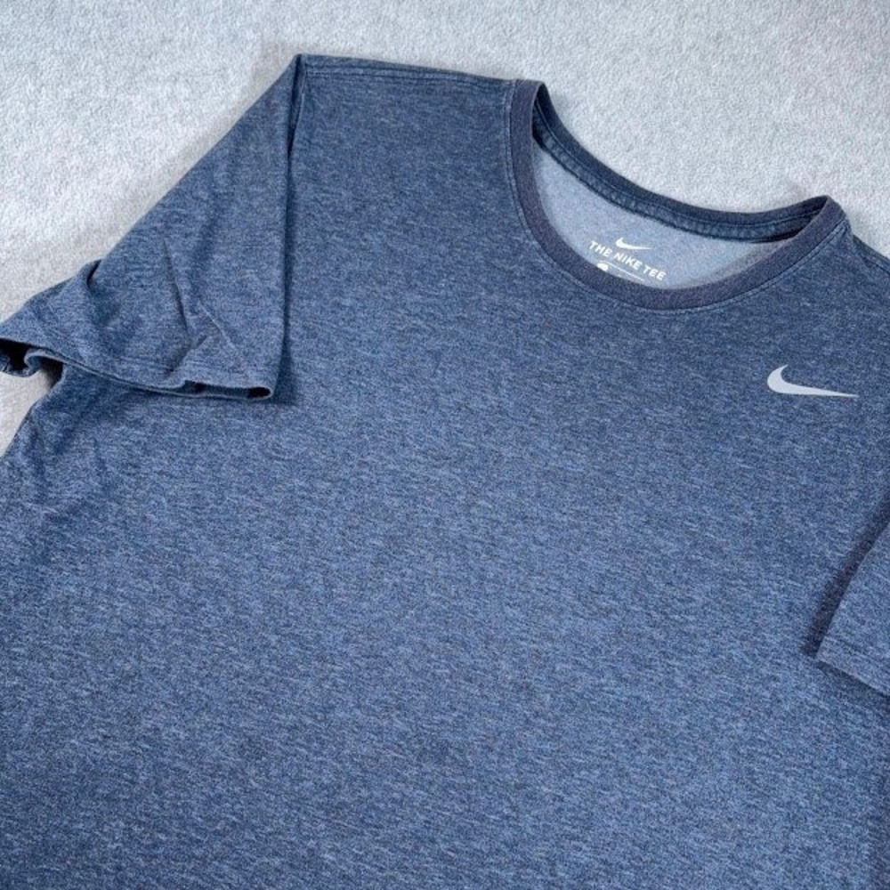 Nike Dri-FIT T-Shirt Mens L Navy Blue Heathered Reflective Swoosh Athletic Tee